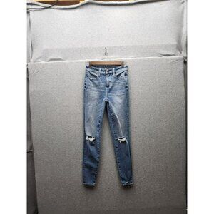 American Eagle Womens The Dream Jean Distressed Skinny‎ Fit Blue Denim Jeans